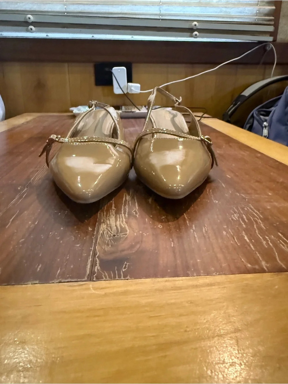 Patent Leather Slingback Kitten Heel in Taupe